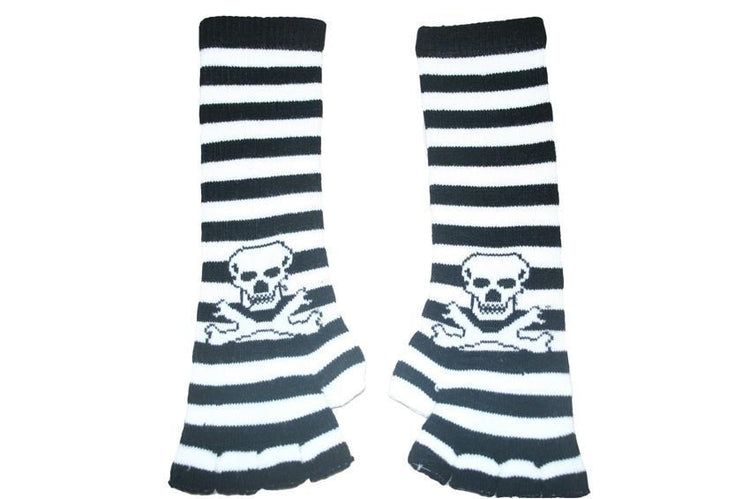 Black and White Skull Arm Length Fingerless Gloves - Sillycube Demo Shop