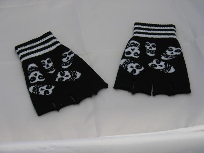 Black and White Ghoul Faces Fingerless Gloves - Sillycube Demo Shop