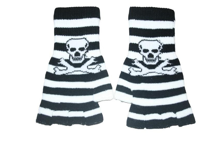 Black and White Skull Fingerless Gloves - Sillycube Demo Shop