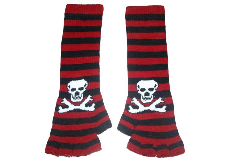 Black and Red Skull Arm Length Fingerless Gloves - Sillycube Demo Shop