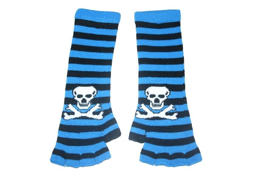 Black and Blue Skull Arm Length Fingerless Gloves - Sillycube Demo Shop