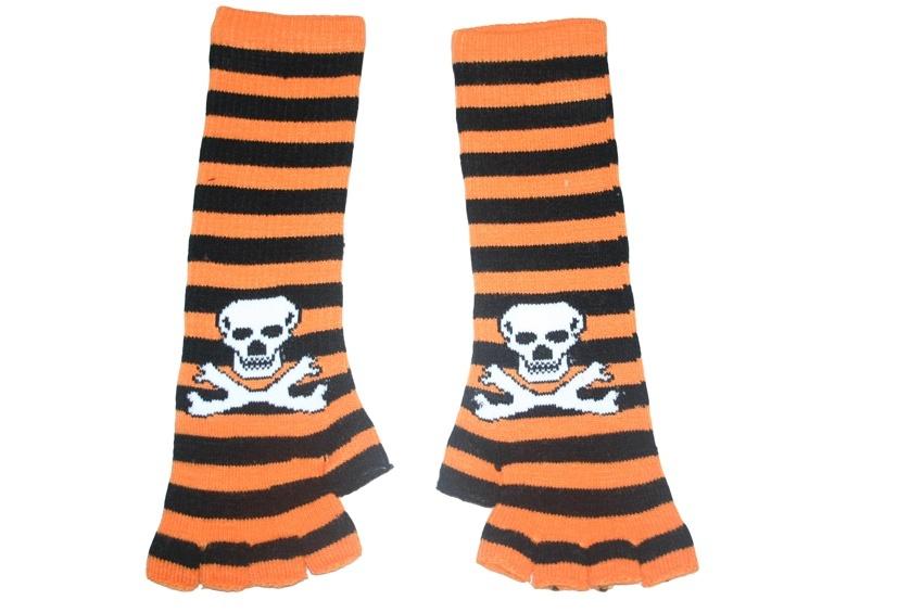 Black and Orange Skull Arm Length Fingerless Gloves - Sillycube Demo Shop
