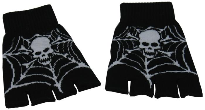 Black Fingerless Gloves with Skull and Cobweb Pattern - Sillycube Demo Shop
