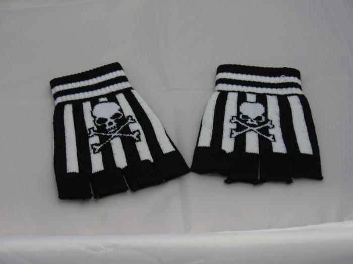 Black and White Striped Skull Fingerless Gloves - Sillycube Demo Shop