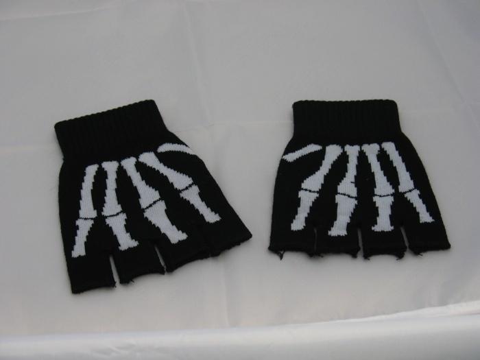 Black Fingerless Gloves with Skeleton Motif - Sillycube Demo Shop