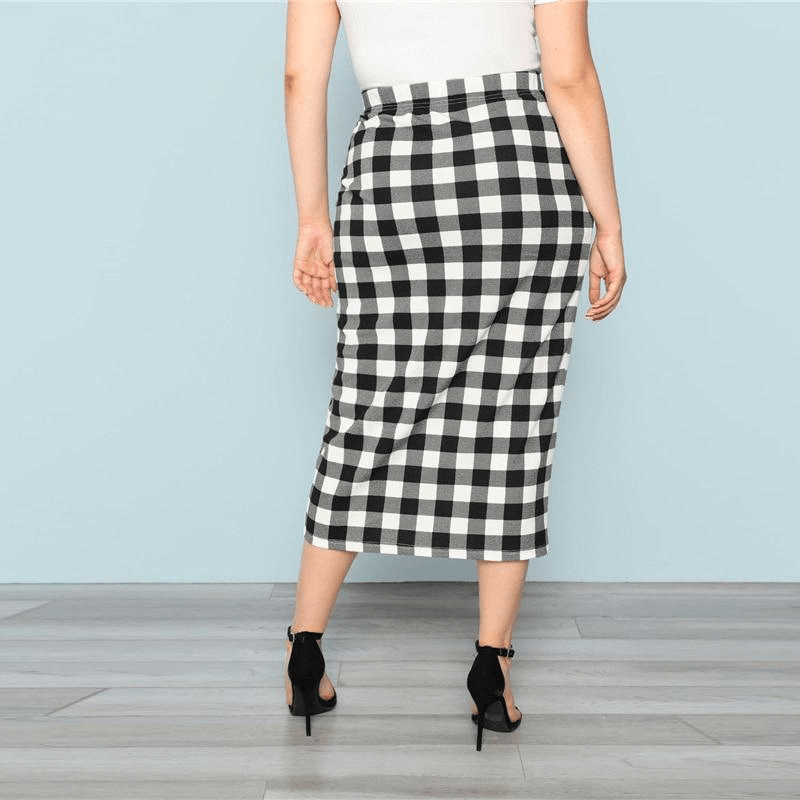 Black And White Plaid Elegant Pencil Skirt in Plus Size - Sillycube Demo Shop