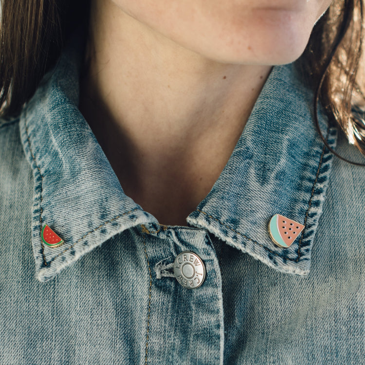 Fruit Pins On Jean Jacket - Sillycube Demo Shop