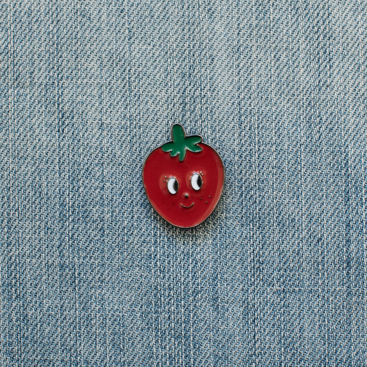 Strawberry Enamel Pin Denim - Sillycube Demo Shop